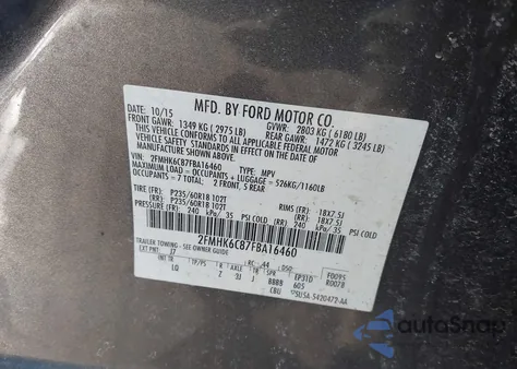 2015 Ford Flex Sel z USA, uszkodzony, nr VIN 2FMHK6C87FBA16460